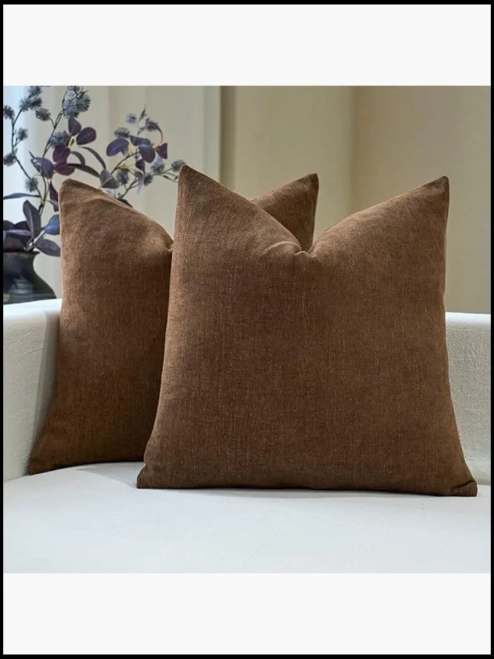 Set of 2 Square 18x18 Linen Blend Throw Pillow Covers Textured Boho Farmhouse